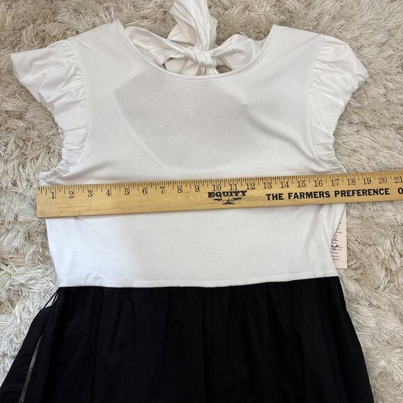 Nanette Lepore Flutter Sleeve Smocked Midi Dress Black White 6 NWT Peasant Boho - Picture 11 of 13